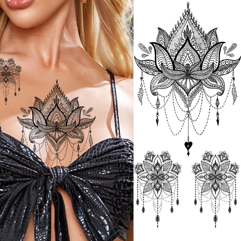 Изображение товара: Поддельные ювелирные изделия Роза Хна Цветок реалистичные татуировки наклейки для женщин леди тату в виде перьев алмаз слон цветок временные татуировки