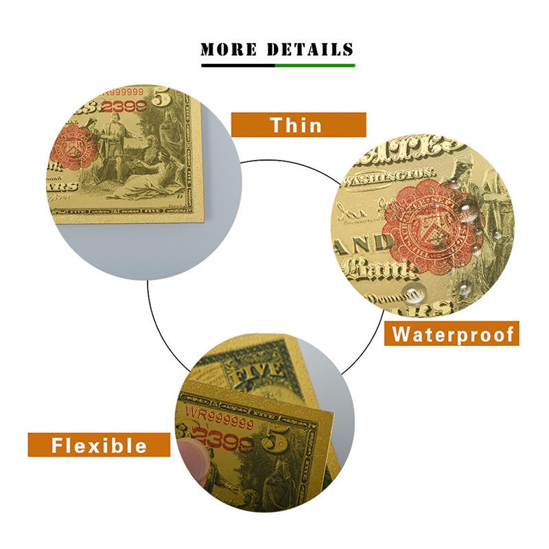 Изображение товара: Фальшивые банкноты WR США, 5 цветов, с пластиковой подставкой, 5 долларов США, американский реквизит, уникальные подарки, Прямая поставка