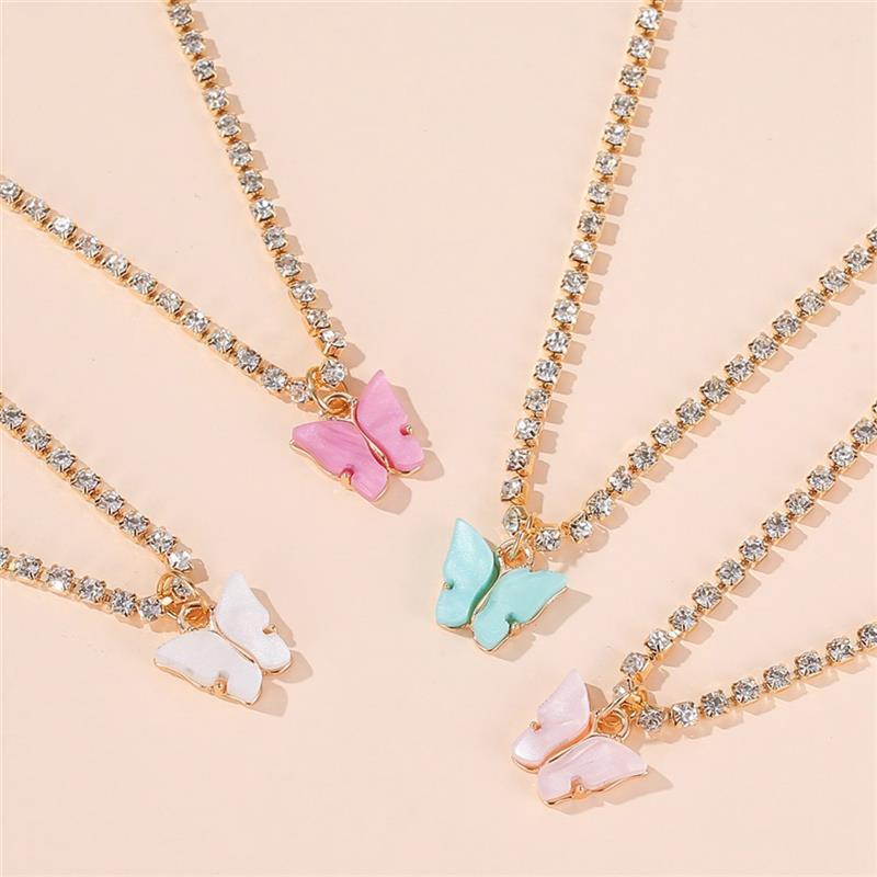 Изображение товара: Fashion Acrylic Rhinestone Butterfly Pendants Necklace Charm Necklaces Alloy Necklace for Women Statement Jewelry