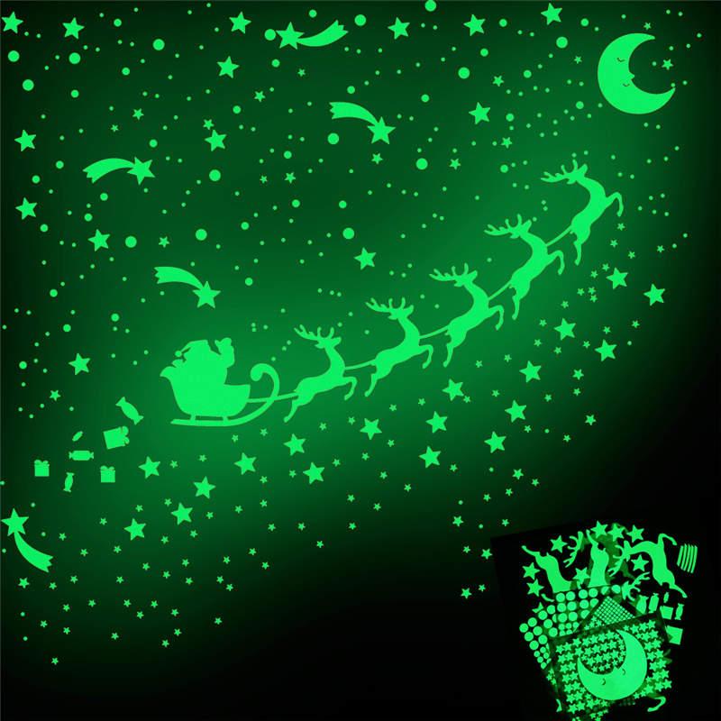 Изображение товара: Рождественские светящиеся наклейки Vacclo в виде кареты оленя, метеоритные флуоресцентные наклейки, декоративные наклейки для детской комнаты