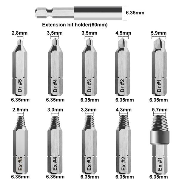 Изображение товара: Набор экстракторов сломанных болтов или болтов, 23 шт., набор экстракторов сломанных болтов и винтов с удлинительным держателем
