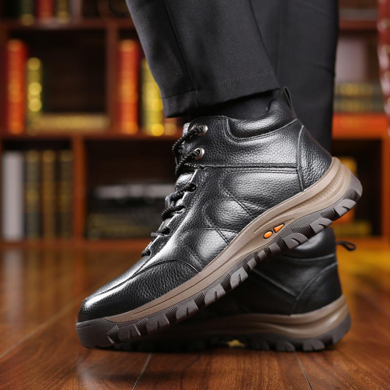 Изображение товара: Мужские ботинки из натуральной кожи, с высоким берцем, Нескользящие, на толстой подошве