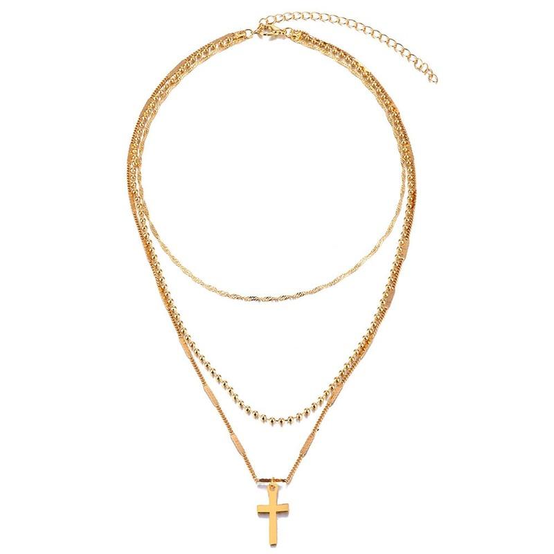 Изображение товара: Простые ожерелья с крестом HebeDeer для влюбленных, Трендовое винтажное ожерелье серебряного цвета для девушек, многослойная цепочка, женские ожерелья