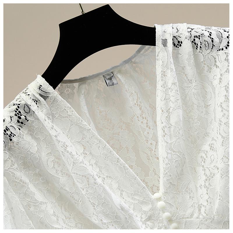 Изображение товара: Винтажная однобортная кружевная блузка с v-образным вырезом для женщин, вязаная крючком кружевная рубашка с длинным рукавом, универсальные женские топы