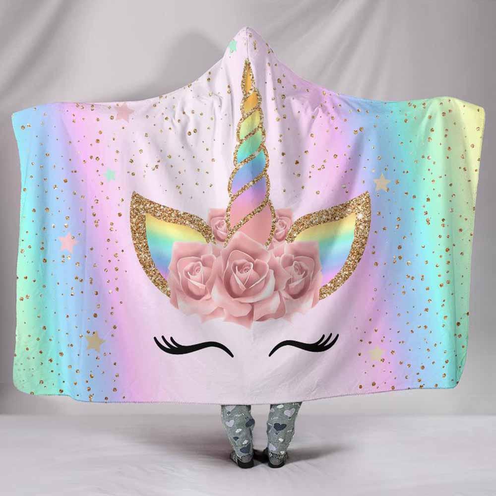 Изображение товара: Мультяшное розовое одеяло с капюшоном в виде единорога для детей и взрослых зимнее теплое пригодное для носки флисовое худи плед одеяло s