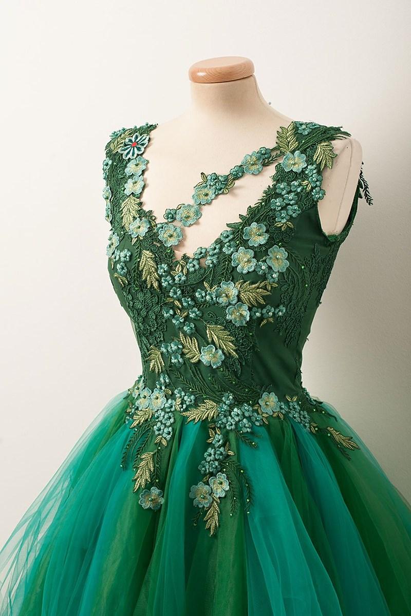 Изображение товара: 2020 зеленое новое коктейльное платье с аппликацией, отделанный бисером ярусный мини-юбка без рукавов с v-образным вырезом ТРАПЕЦИЕВИДНОЕ вечернее платье robe de soirée