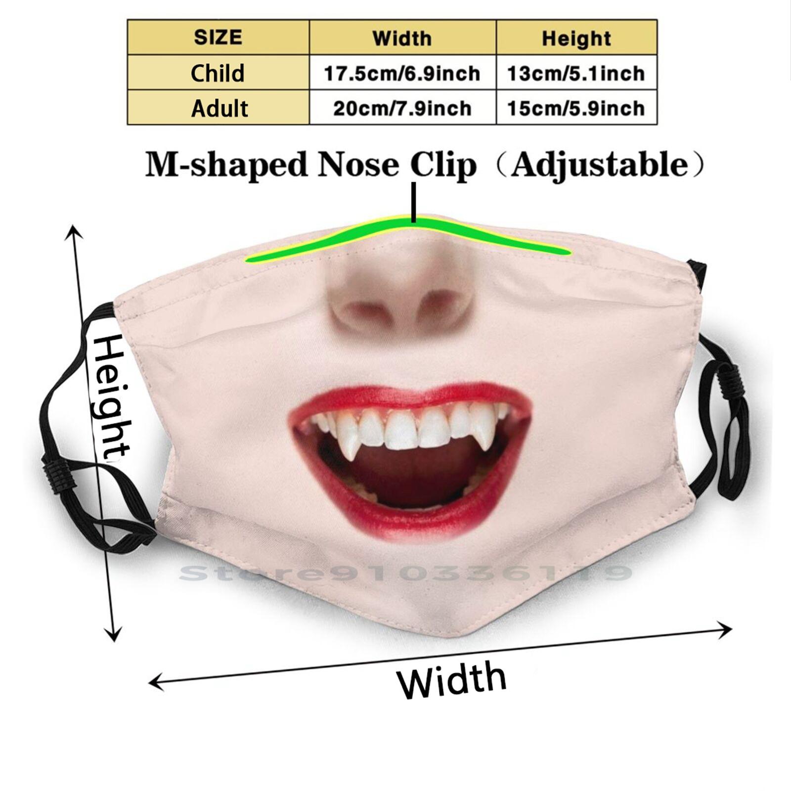 Изображение товара: Вампирские клыки фото Реалистичные Женщины & Amp ; #39 ; S рот печати многоразовая маска Pm2.5 фильтр маска для лица дети женщины s девушки