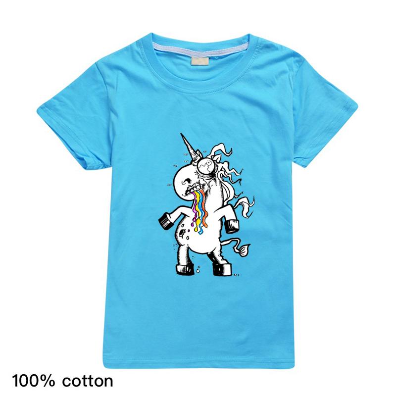 Изображение товара: Детская футболка на день рождения, забавная футболка с единорогом и зомби для мальчиков, Детская мультяшная футболка с коротким рукавом, новинка, детская одежда, футболки, 2020