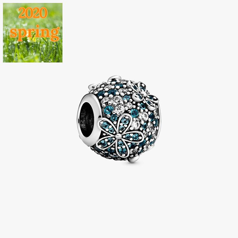 Изображение товара: Весна 2020, серебряные бусины 925 пробы, бирюзовые подвески в виде цветка маргаритки, подходят для оригинальных браслетов, Женские Ювелирные изделия DIY