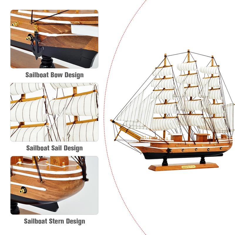 Изображение товара: Новая белая деревянная лодка LUCKK, 50 см, модель корабля, парусная лодка, игрушки, аксессуары для украшения дома, современные лодки