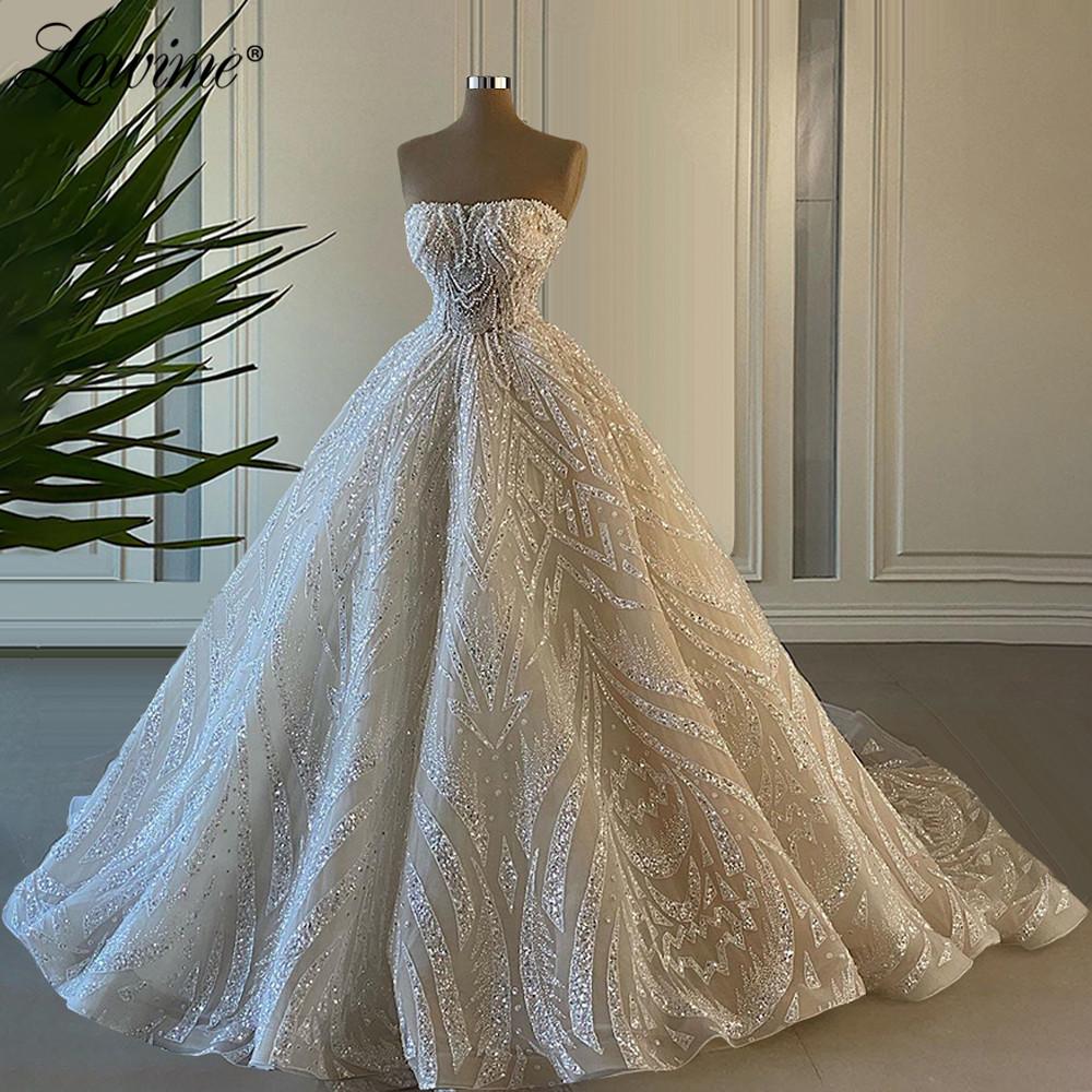 Изображение товара: Роскошные свадебные платья с жемчужинами и кристаллами под заказ, свадебное платье Дубая, модель 2021
