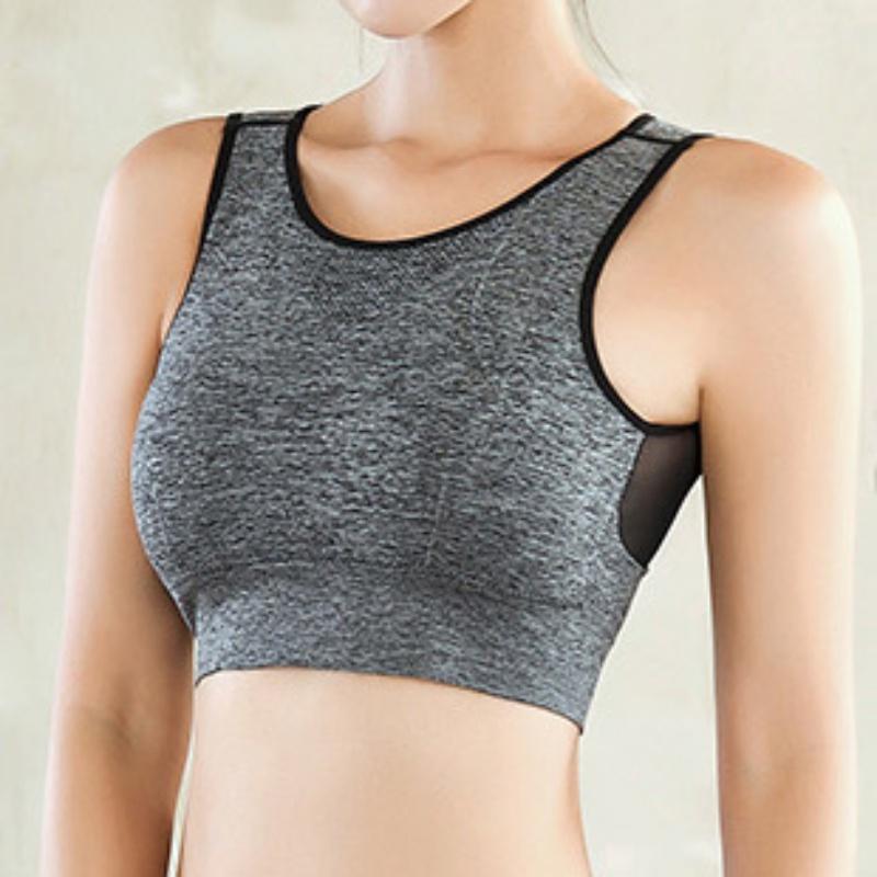 Изображение товара: Women Wirefree Breathable Bra Mesh Patchwork Beauty Back Bra Shockproof Padded Quick-Drying Solid Seamless Fitness Bras