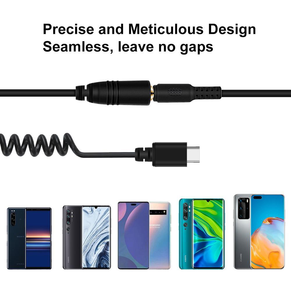 Изображение товара: PULUZ 3,5 мм TRRS мама к Type-C/USB-C мужской аудиоадаптер для живого микрофона, пружинный спиральный кабель для DJI OSMO Pocket,Samsung,Huawe