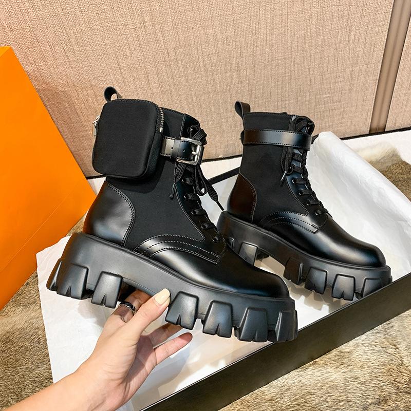 Изображение товара: 2020 Осенняя обувь, облегающие ботинки, женские брендовые полуботинки со шнуровкой на толстой подошве, женские ботинки из натуральной кожи