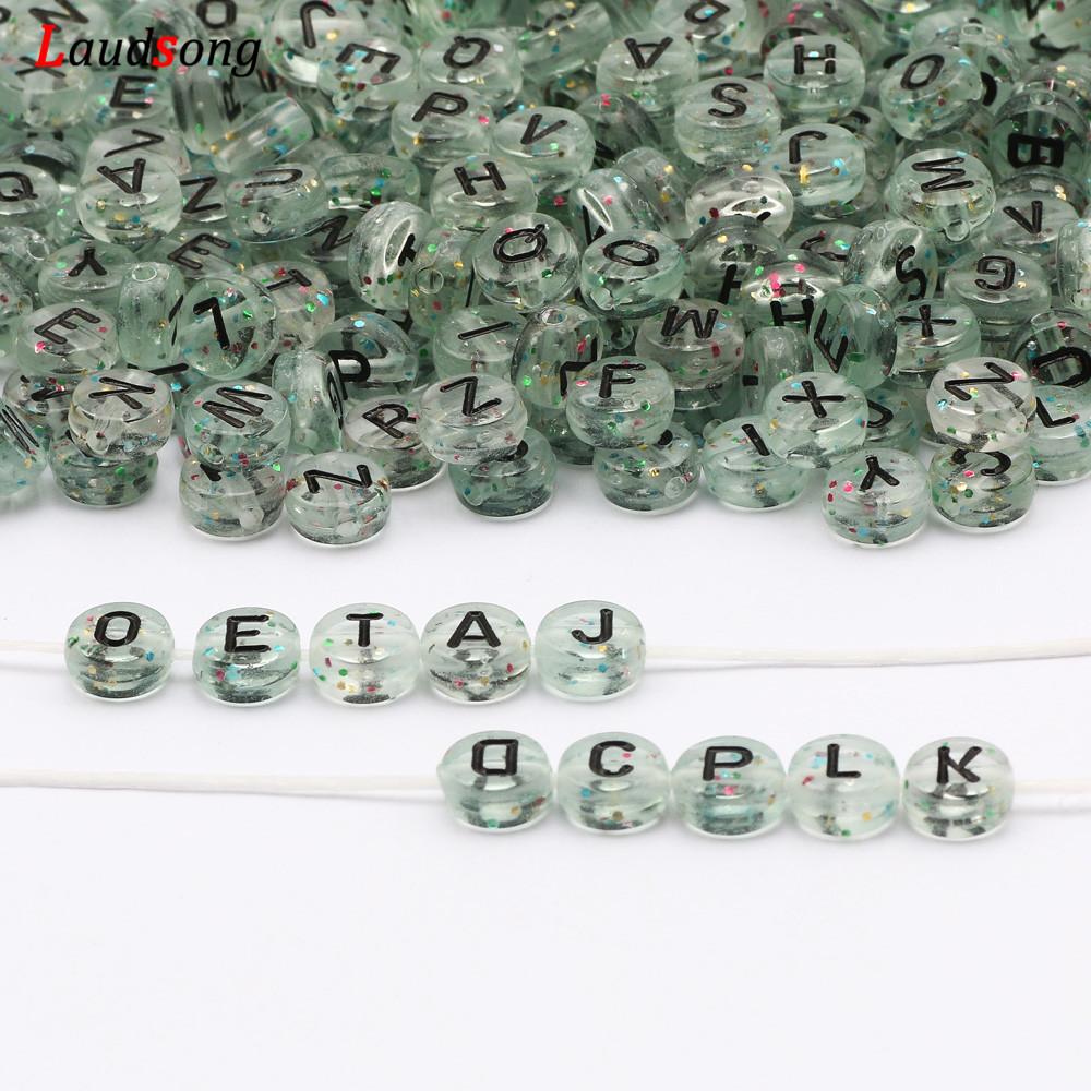 Изображение товара: 7 мм звездное буквы круглые акриловые бусины с плоским свободные шарики алфавита для изготовления украшений вручную браслетов или бус своими руками