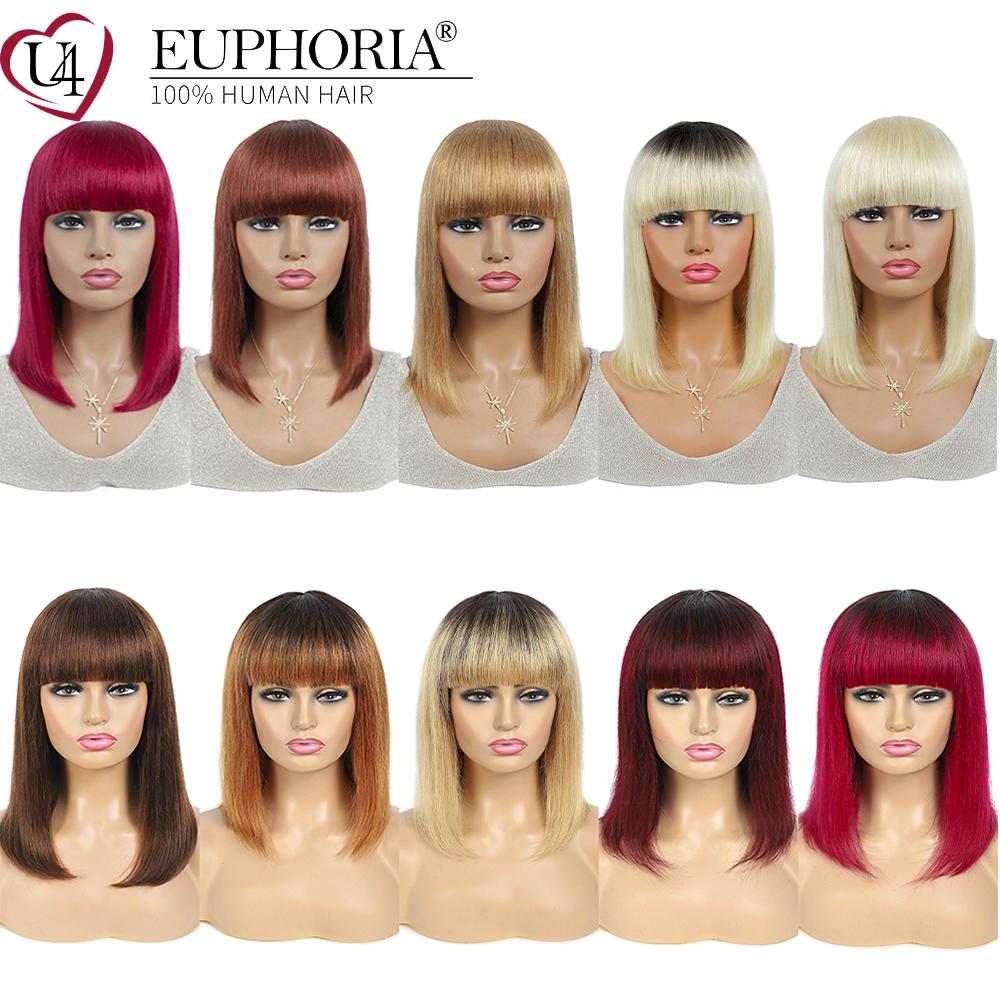 Изображение товара: Медовый блонд 27 прямые парики бразильские Remy человеческие волосы полная машина парики с челкой Бург красный 99J боб парики 8-28 дюймов EUPHORIA