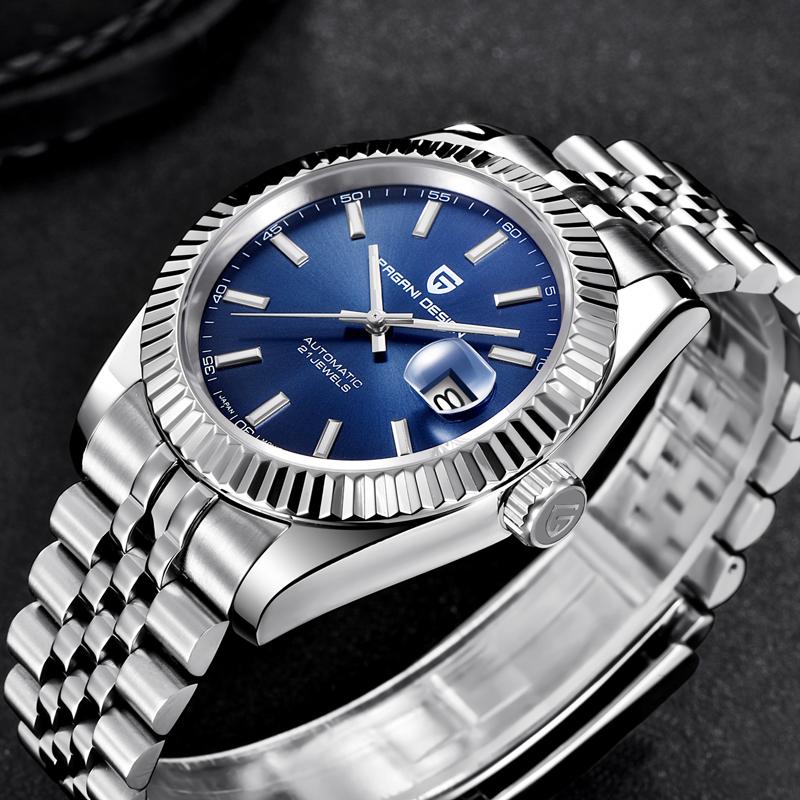 Изображение товара: Новинка 2020, мужские механические часы PAGANI, 40 мм, NH35, синие Роскошные автоматические часы, 100 м, водонепроницаемые часы для мужчин