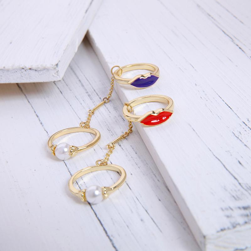 Изображение товара: Uer уникальные красочные Эмалированные кольца для женщин, подарки, красные губы, сглаза, акриловый жемчуг, кристалл, открытые кольца на палец, новые модные ювелирные изделия