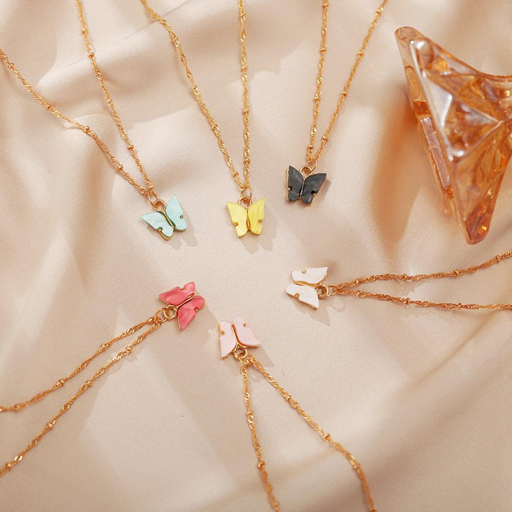 Изображение товара: Sweet Acrylic Color Butterfly Necklace For Women Long Wild Clavicle Chain Pendant Refined Stylish Mujer Gift 2020 Trendy Gold