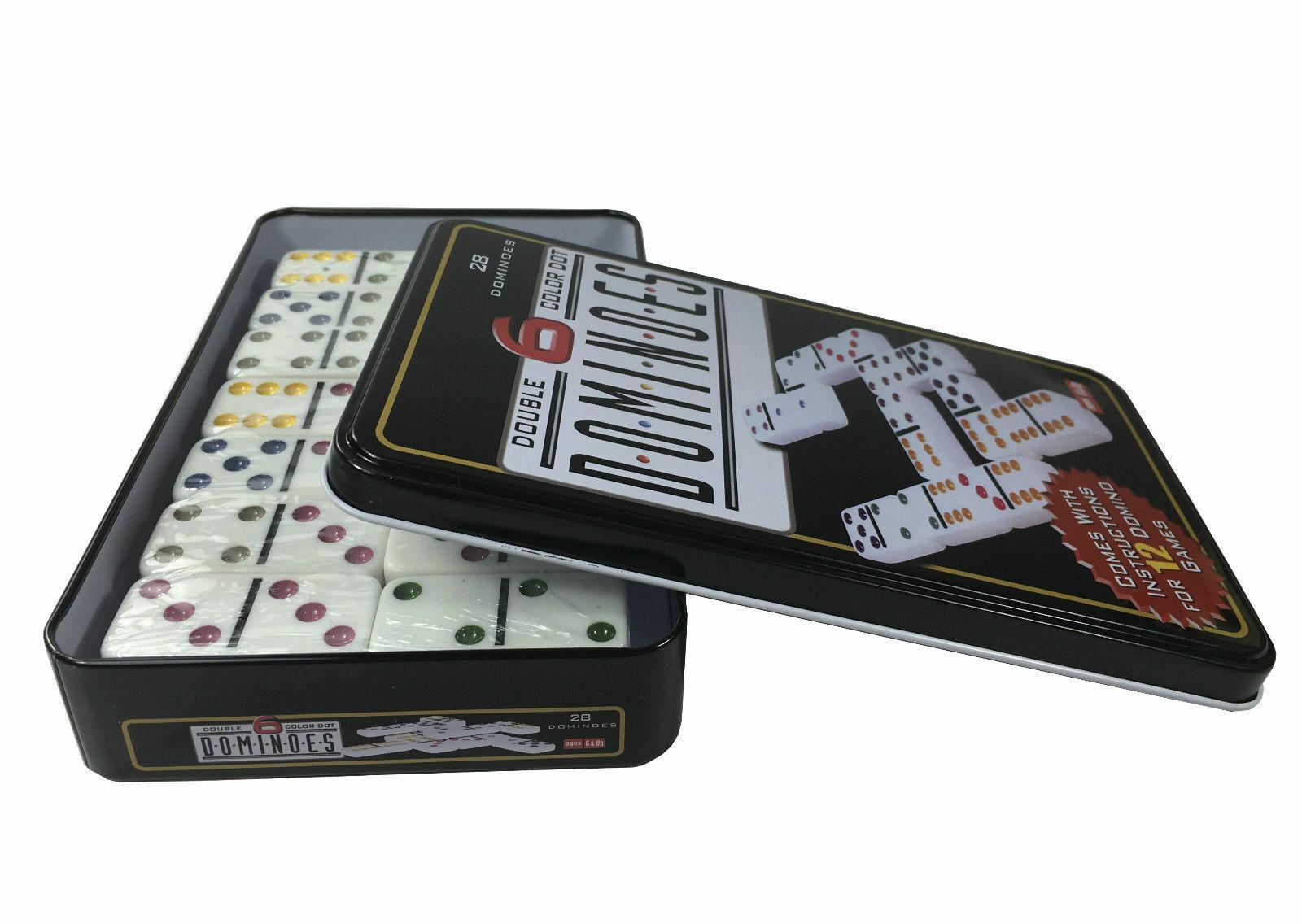 Изображение товара: Игра с домино двойной 6 цветов 28 фишек + caja metal Dominoes