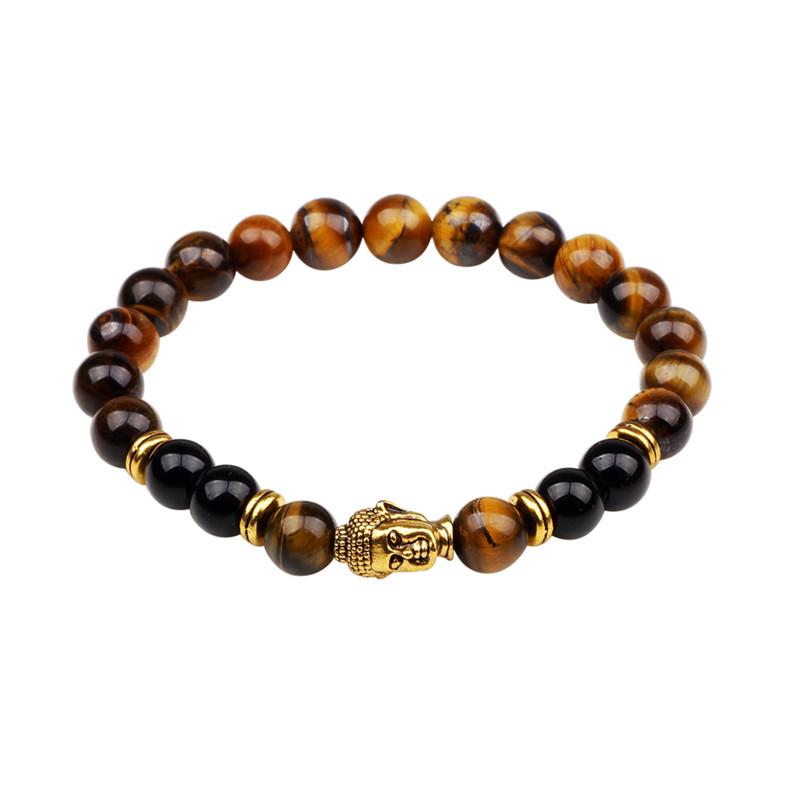 Изображение товара: Буддийский молитвенный браслет из бусин, модный браслет из натурального вулканического лавового камня, красочные драгоценные камни, браслет из сплава, аксессуары для мужчин и женщин