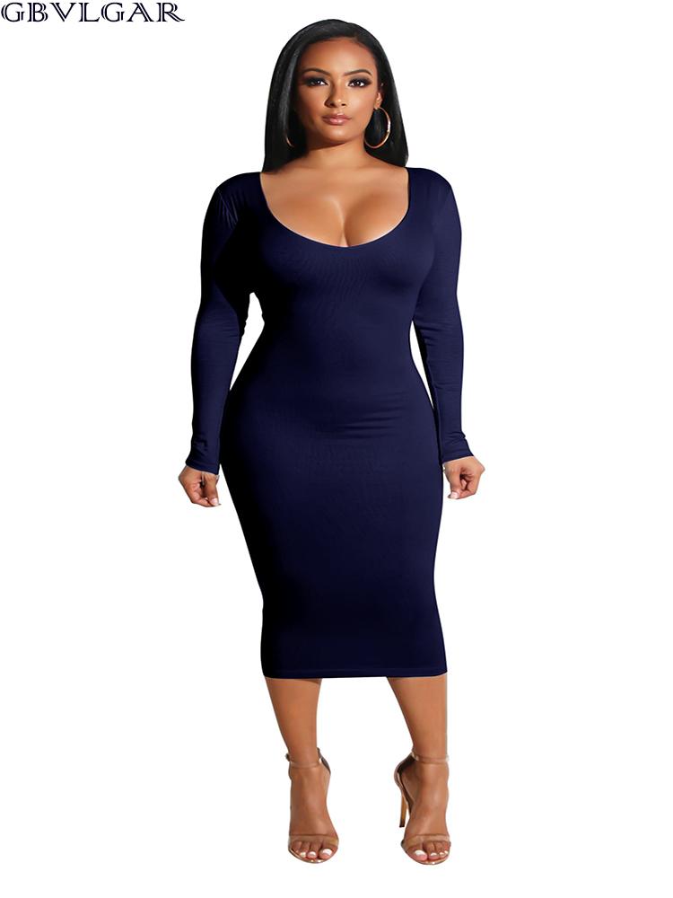 Изображение товара: Весенне-осеннее женское облегающее платье с длинным рукавом, сексуальное черное, синее, белое платье, Дамская открытая обтягивающая юбка-карандаш средней длины, платье Vestidos