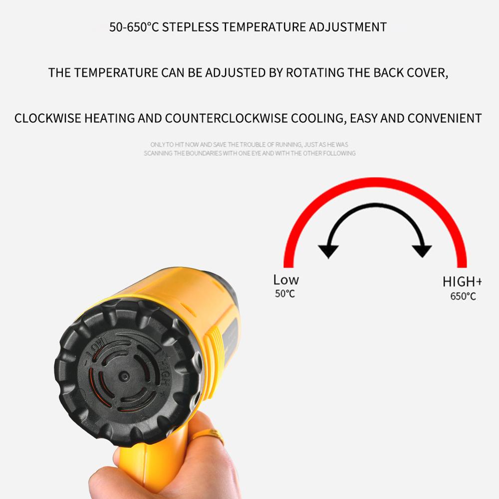 Изображение товара: 2000 Вт пистолет с горячим воздухом высокотемпературный пистолет для обжига, автомобильная пленка, электроинструмент, термоусадочный пистолет электрический тепловой пистолет Регулируемый DIY инструмент