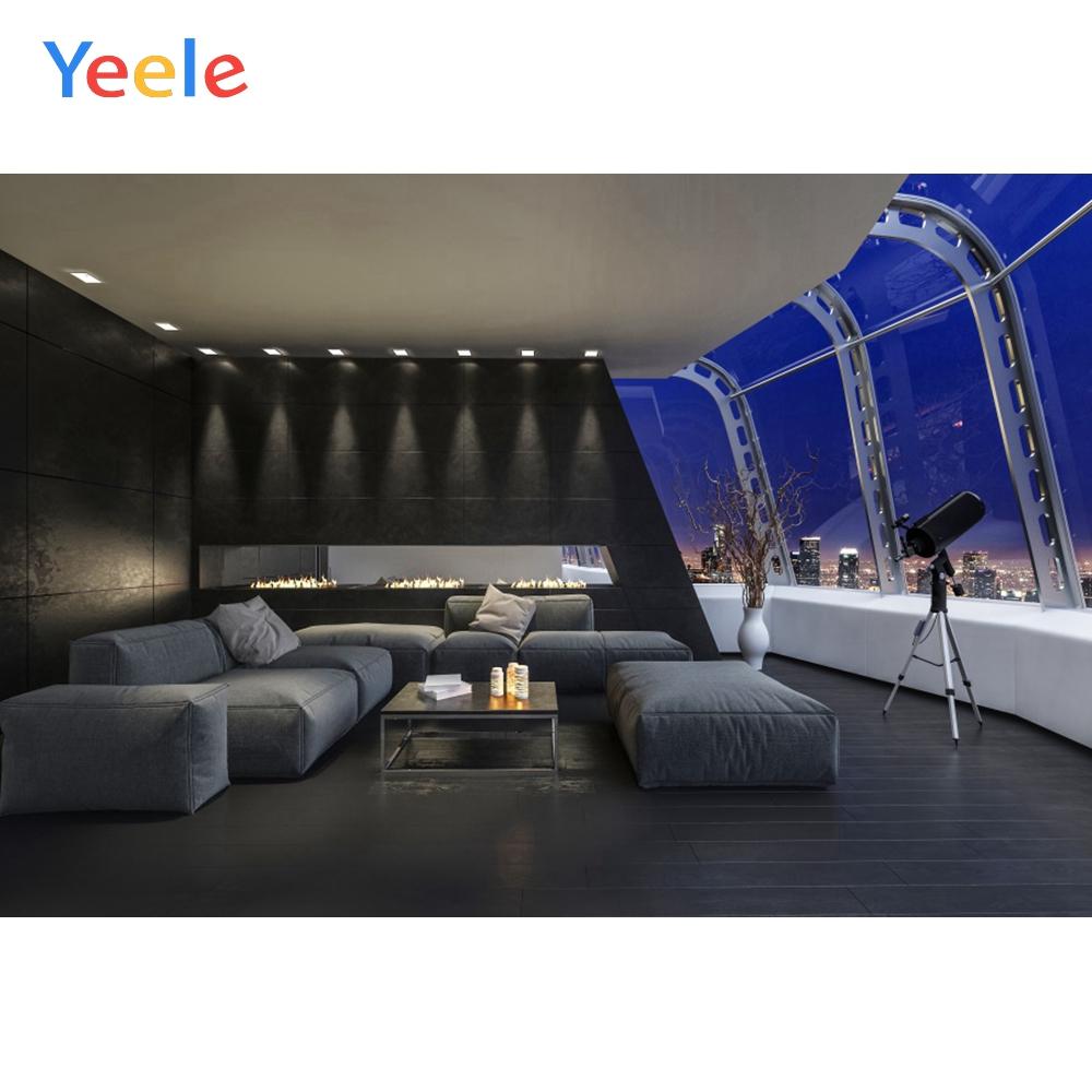 Изображение товара: Фон для фотосъемки Yeele, с изображением черного дома, серого дивана, французского окна, голубого ночного неба