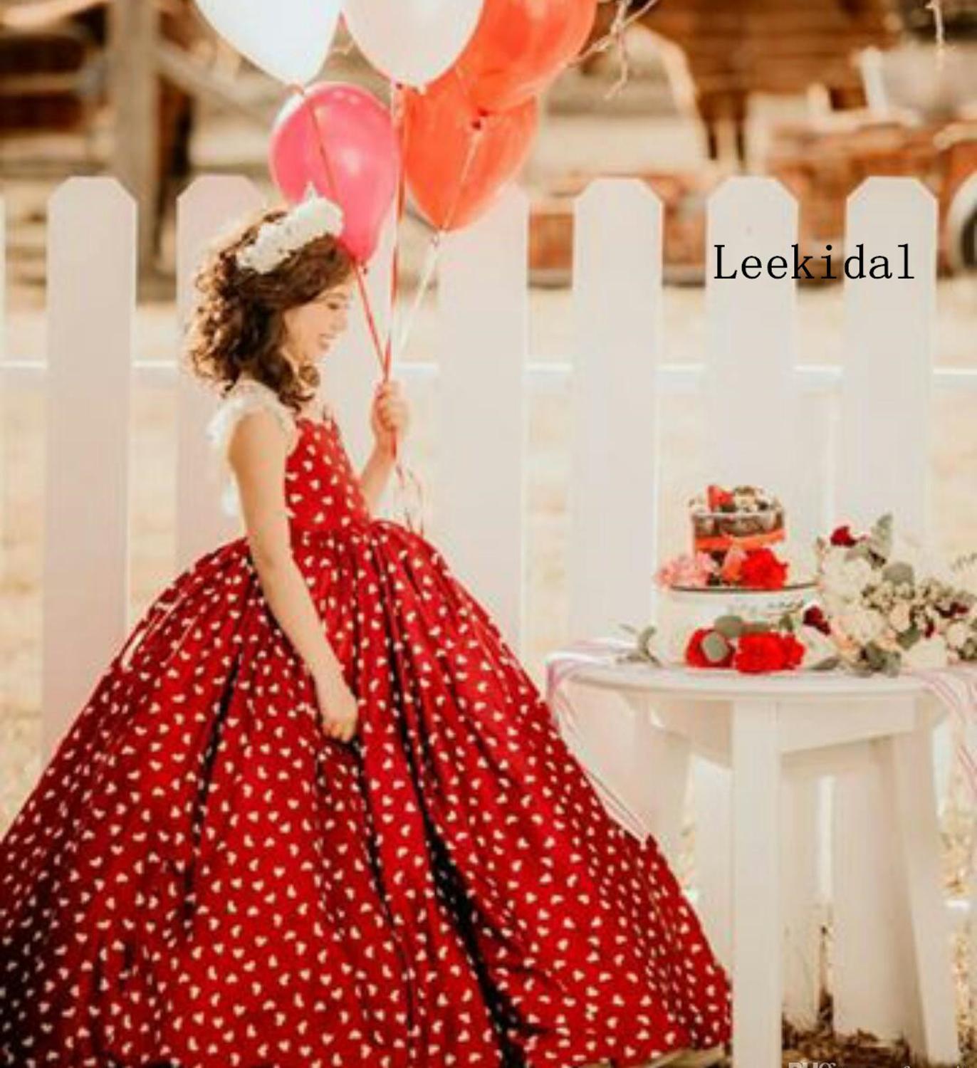 Изображение товара: Красные пышные кружевные платья с цветочным рисунком для девочек, пышные бальные платья принцессы из тюля с рюшами, платье знаменитости для дня рождения для девочек