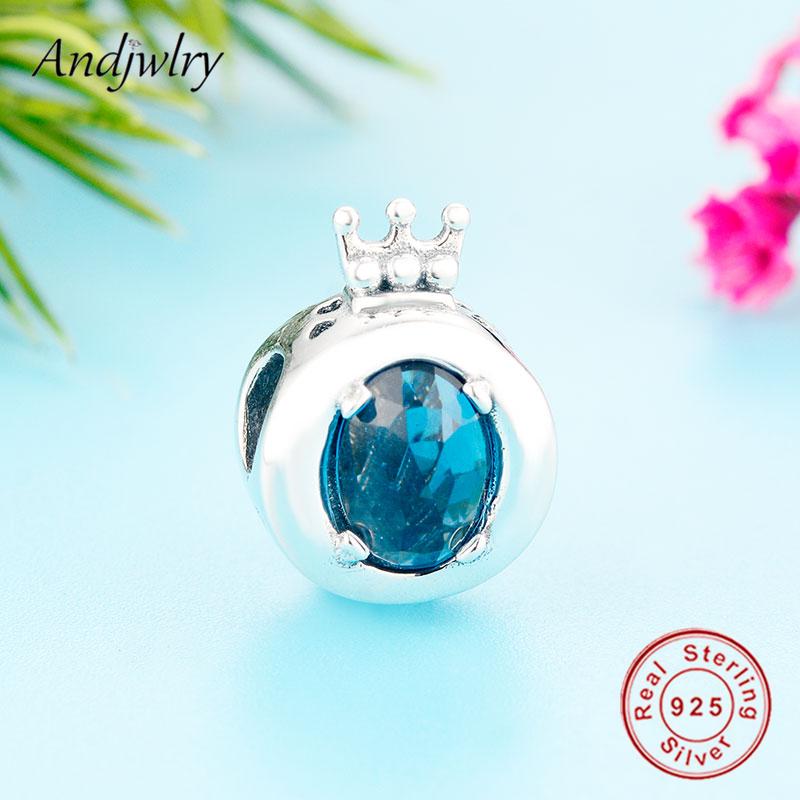 Изображение товара: Браслет Pandora из серебра 925 пробы с синей блестящей короной и круглыми подвесками, женское ювелирное изделие «сделай сам»