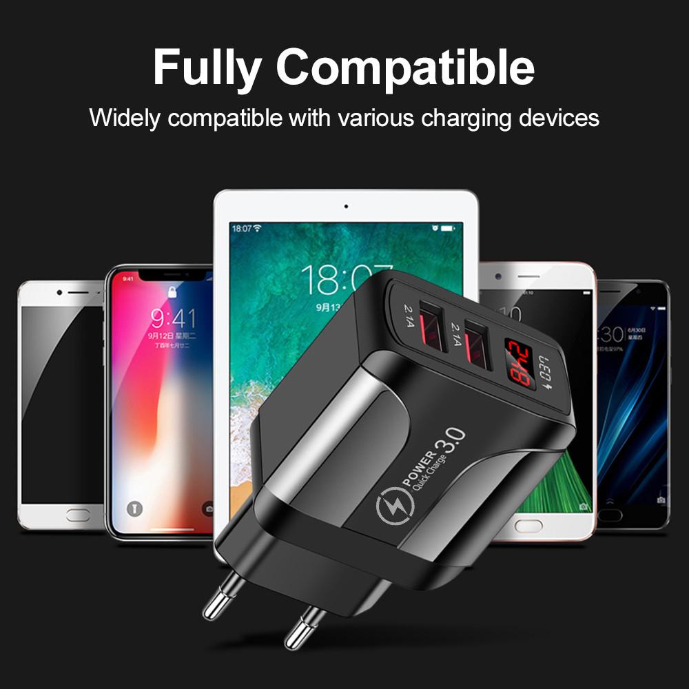 Изображение товара: Двойное зарядное устройство USB Quick Charge 3.0A портативный адаптер для быстрой зарядки телефона для iphone 11 Xiaomi EU/US/UK розетка стандартное зарядное устройство