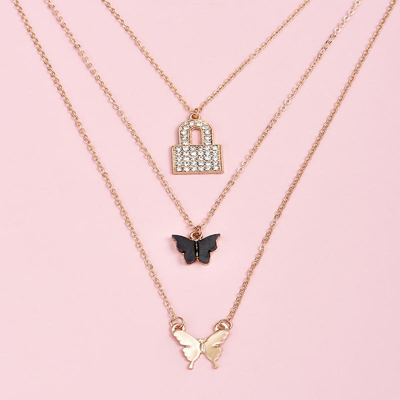 Изображение товара: ALYXUY многослойный золотой черный бабочка хрустальный замок Бохо чокер ожерелье до ключиц эффектные очаровательные женские подарки для девочек