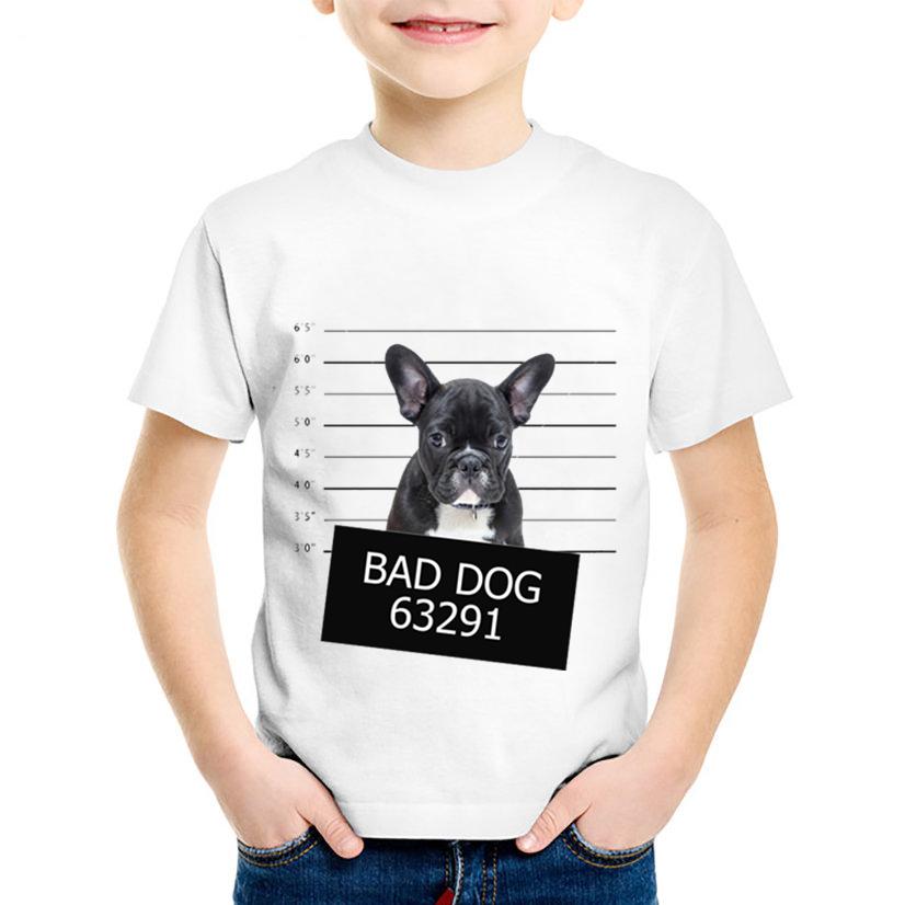 Изображение товара: Футболки с принтом собаки, полиции, Забавная детская одежда с животными, плохая собака, мопс, бульдог, летние футболки для девочек, детская футболка для мальчиков