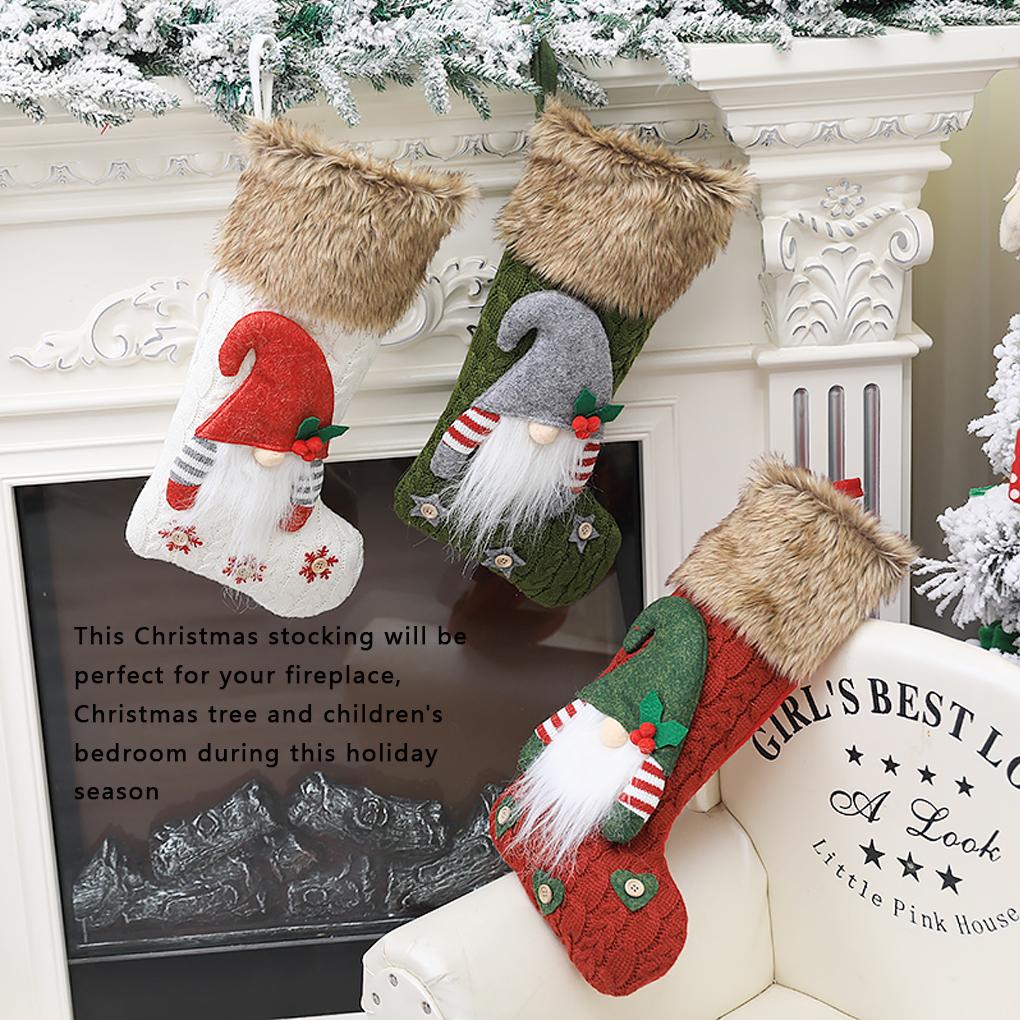 Изображение товара: Рождественские чулки вязаные носки Санта Клаус Конфеты мешок орнамент с рождественской елкой украшение дома, красный и зеленый и белый