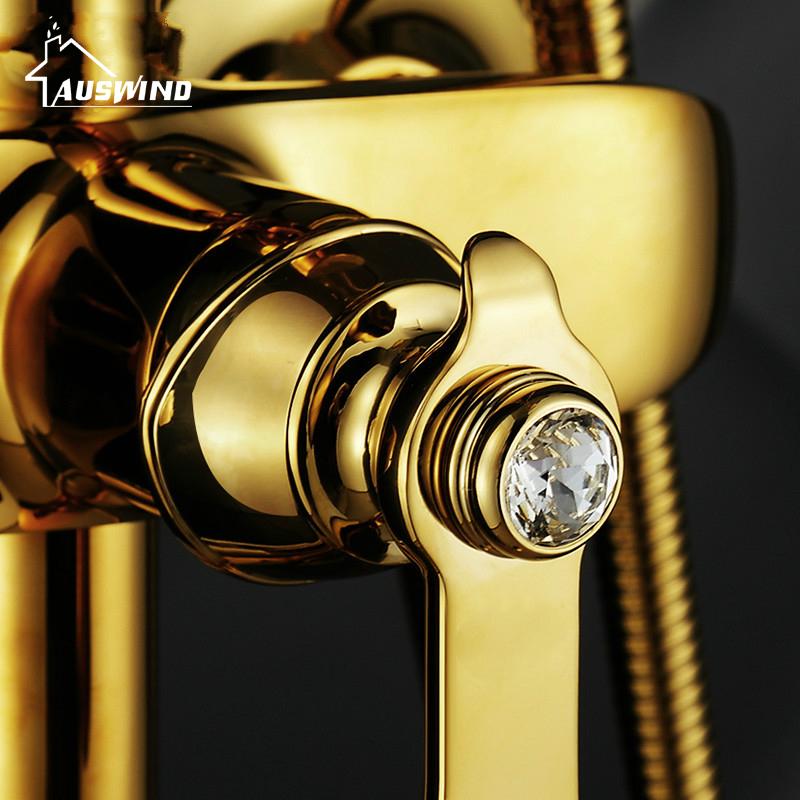 Изображение товара: Ручная Лейка для душа в ванную комнату, Золотой Кристалл, роскошный золотой Латунный дождевой Душ, смеситель с ручкой, настенное крепление, Душевая система