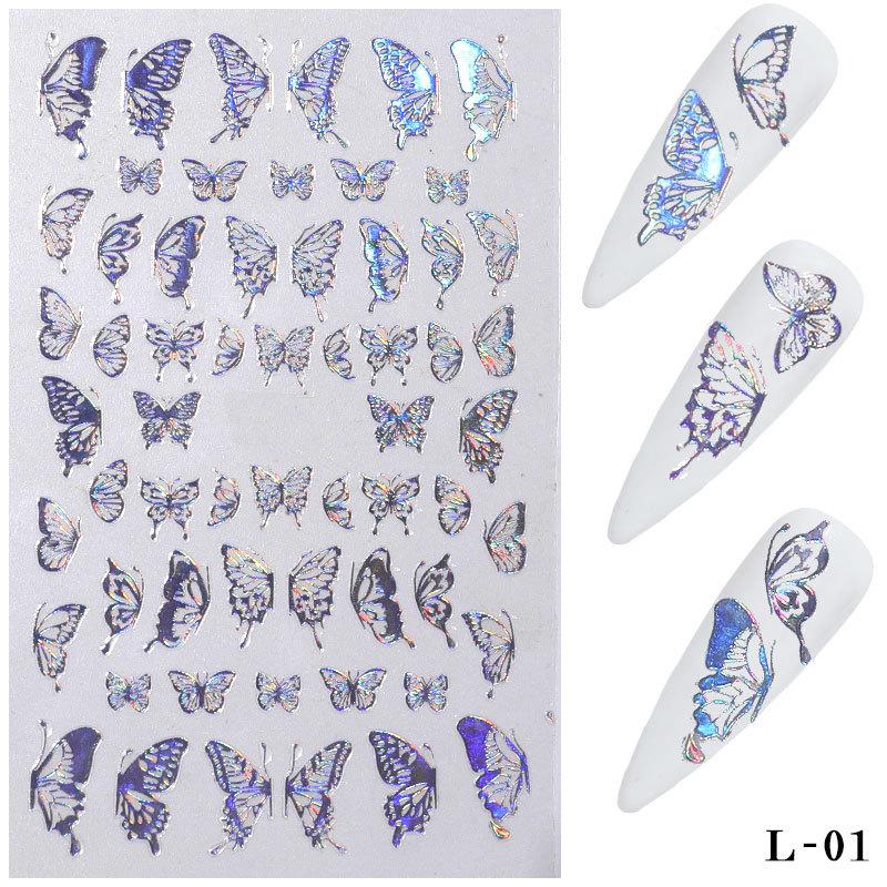 Изображение товара: 3D наклейки-бабочки для ногтей, клейкие слайдеры, цветные переводные наклейки для ногтей, фольга, лазерные украшения для ногтей