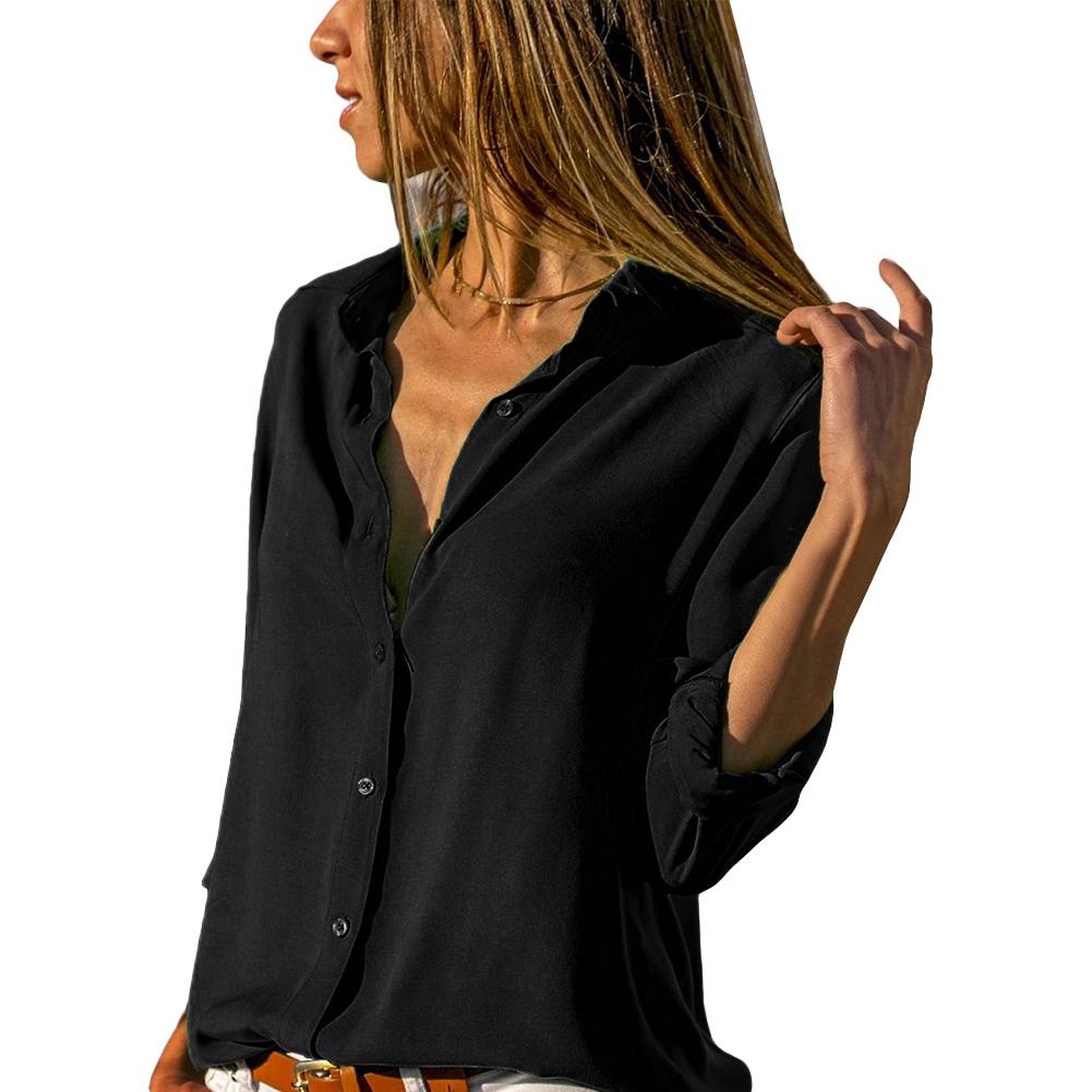 Изображение товара: Офисная Женская Осенняя рубашка с глубоким v-образным вырезом и отложным воротником, шифоновая Свободная рубашка на пуговицах, женские топы, блузки, Офисная Женская блузка, тонкая