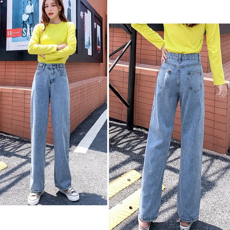 Изображение товара: Женские джинсы QRWR, новинка сезона весна-осень 2020, прямые синие джинсы с высокой талией, свободные брюки с широкими штанинами, джинсы для женщин