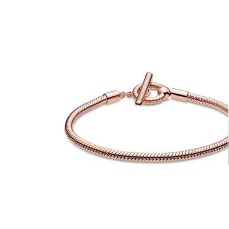 Изображение товара: 2020 осень новый 925 стерлингового серебра браслет из розового золота с Т-образной пряжкой пряжки змея цепи браслеты для женщин, сделай сам, ювелирное изделие, подарок на день рождения