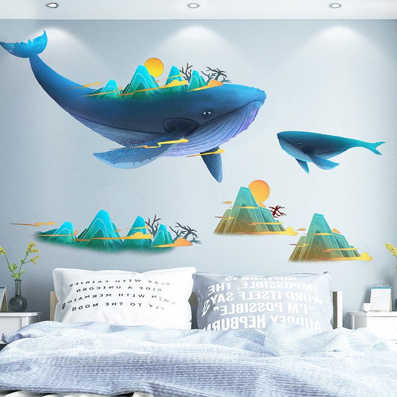 Изображение товара: Большой кит мультфильм животные наклейка на стену ПВХ 3D Художественная наклейка для детской комнаты украшение стены домашний декор