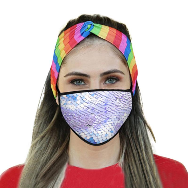 Изображение товара: Цветные маски с блестками, хлопковые маски против смога, для вечерние, для взрослых и детей, дышащие, смываемые, защитные маски