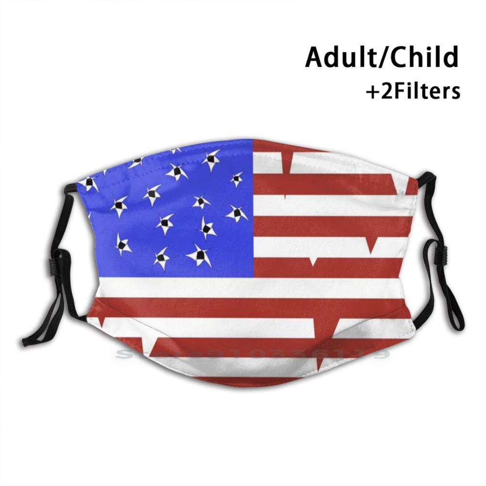 Изображение товара: Американский флаг пуля отверстиями напечатайте многоразовые Pm2.5 фильтр DIY маска для лица для детей уход за кожей лица защитный карантин Америка Детские детски