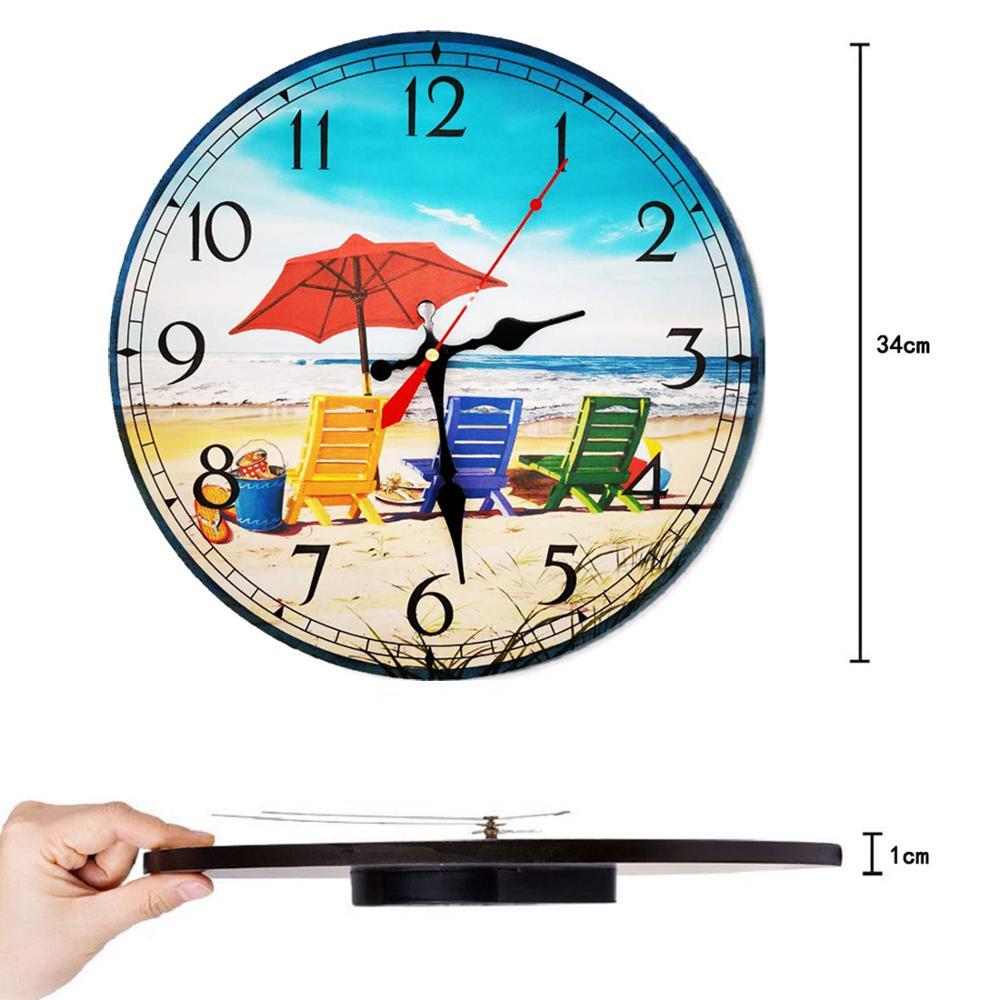 Изображение товара: Ретро деревянная стена Clock-34cm пляж кварц тихий большой винтажный потертый цветной не тихий кухня спальня