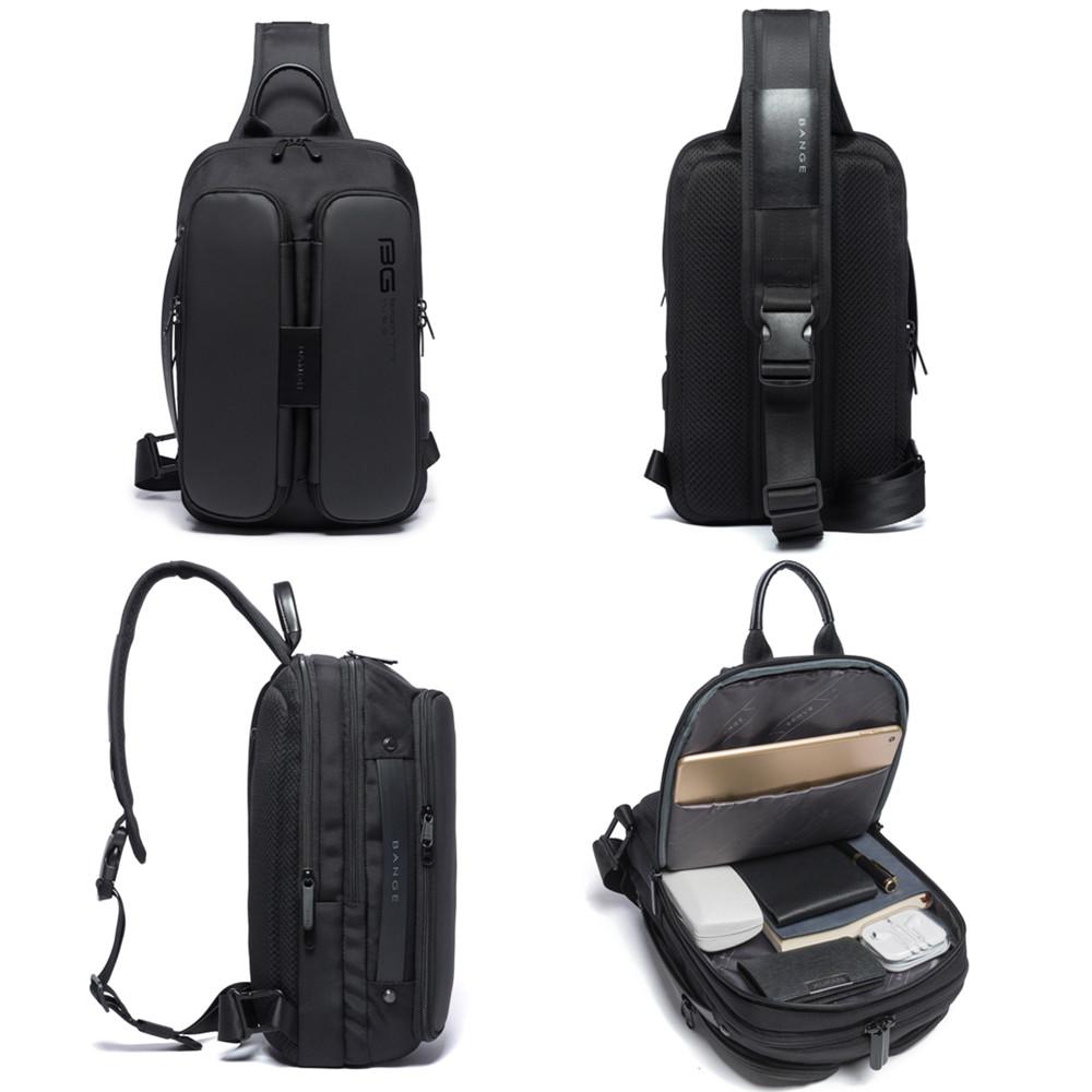 Изображение товара: Мужская нагрудная сумка BANGE, повседневная сумка через плечо, мужская сумка через плечо с USB-зарядкой, сумка-мессенджер из ткани Оксфорд, водонепроницаемая вместительная сумка 2021