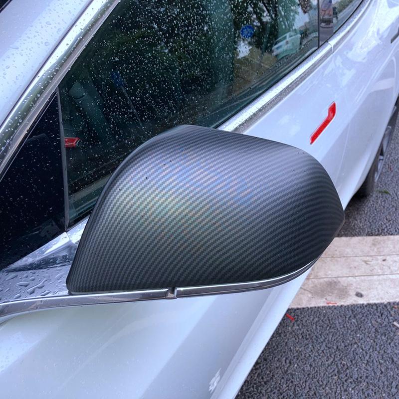 Изображение товара: Матовые зеркала заднего вида из углеродного волокна, защитные крышки, боковое зеркало, защита для Tesla Model 3, внешняя модификация