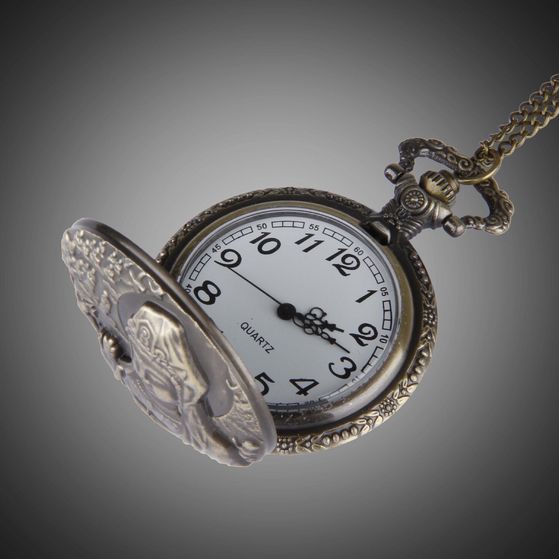 Изображение товара: Кварцевые карманные часы, Подарочный браслет, тонкая цепочка, популярный классический большой античный бронзовый рельефный Quanyin для мужчин и женщин, подарок для мужчин 8081