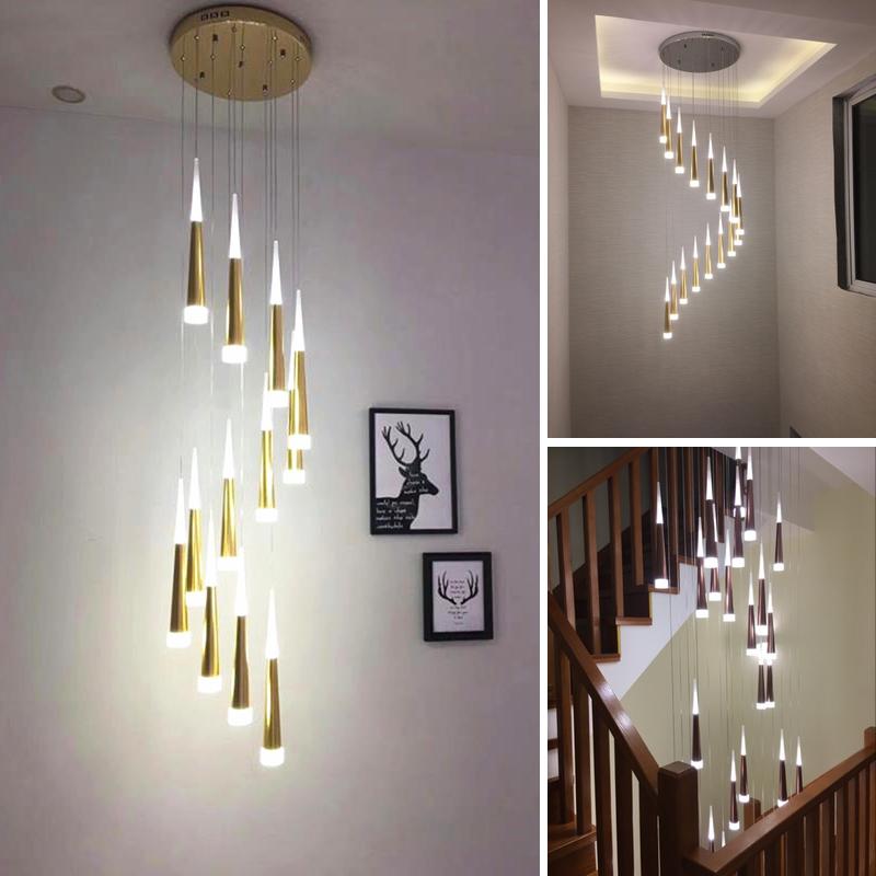 Изображение товара: Светодиодная кольцевая люстра, лампа для гостиной, спальни, кухни, лестницы, домашний декор, длинная лампа для лестницы