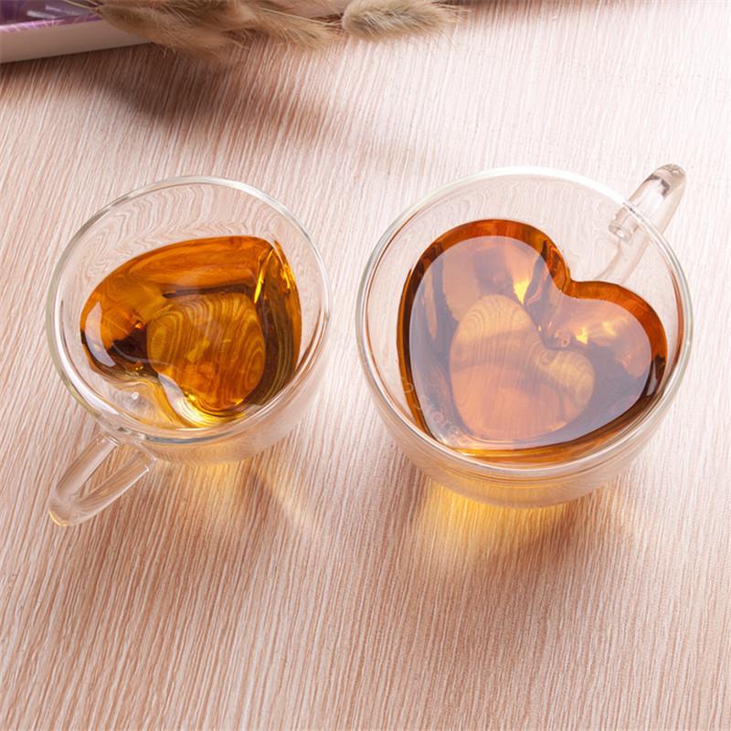 Изображение товара: Стеклянная кружка в форме сердца с двойными стенками, устойчивая чайная кружка кунг-фу, детская посуда для напитков, кофейные чашки для влюбленных, кружка, Подарочная чашка