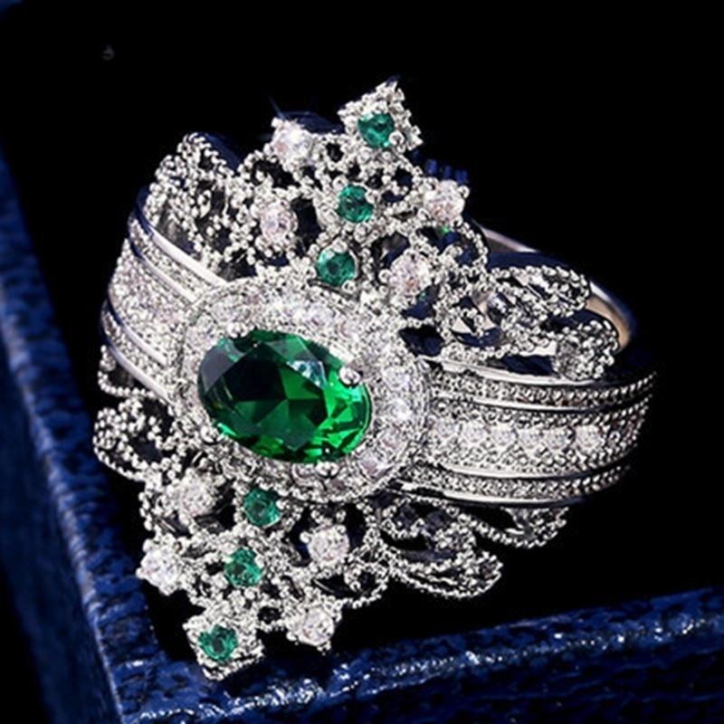 Изображение товара: Новый Модный богемный Кристалл инкрустация кольцо для женщин кольцо зеленый камень встроенный кольцо аксессуары модные аристократические дворец ювелирные изделия