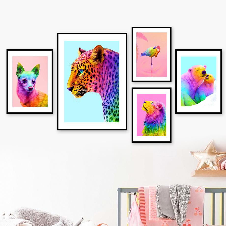 Изображение товара: Красочный лев тигр медведь Фламинго собака настенная Картина на холсте скандинавские постеры и принты настенные картины для декора гостиной